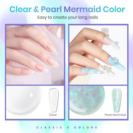 MIZHSE Solid Builder Gel – 2PCS 1oz Mermaid Pearl & Clear Hard Gel for Nails Kit with Nail Forms 3D Silicone Mold Soak-off U V 3D Nail Gel for Nail MIZHSE