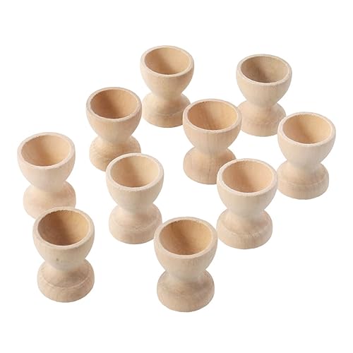 Kisangel 10pcs Unfinished Wood Easter Egg Stand Wooden Egg Cup Holders Easter Egg Holders for Diy Easter Decoration(Wooden Egg Tray) - WoodArtSupply