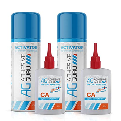 Adhesive Guru CA Glue with Activator Woodworking (2 x 1.7 oz - 2 x 6.76 fl oz) Ca Glue for Woodworking, Cyanoacrylate Glue and Activator (2 Pack)