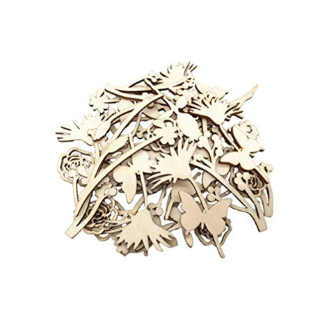 Happyyami 30pcs Wooden Flowers for Crafts Unfinished Wood Cutouts Wood Shapes Slices for DIY Wedding Birthday Party Favors Centerpieces (Assorted Happyyami