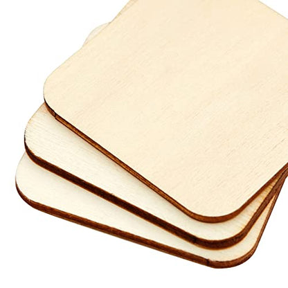 60 Pack 2x2 Wood Squares for Crafts, 2.5mm Unfinished Wood Cutouts with Rounded Corners