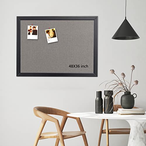 Bulletin Board 36 x 48 Inch, 100% Wood Framed Canvas Cork Board with Grey Fabric, Wall Mounted Notice Board for Home Office School gideal