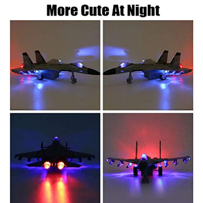 QIAONIUNIU Toy Airplane Model Planes Alloy Pull Back Fighter for Boys with Flashing Lights, Real Jet Sound (Gray) - WoodArtSupply