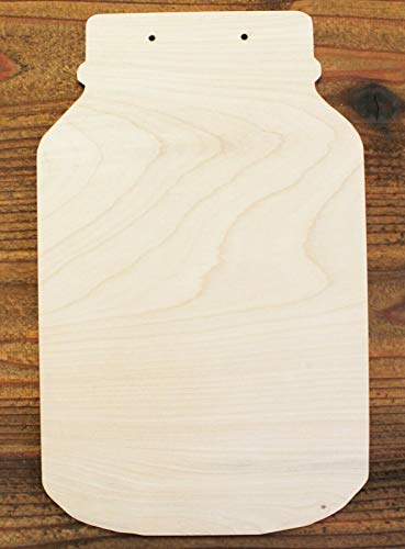 20" Mason Jar w/Hanging Holes Unfinished Wood Cutout DIY Crafts Door Wall Hanger - WoodArtSupply