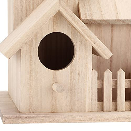 Pssopp Outdoor Birdhouse Unfinished Wood Bird House Kits to Paint for Kids Birdcages for Outdoors Hanging, 15.5 x 15.5 x 20cm(3 Rooms) Pssopp