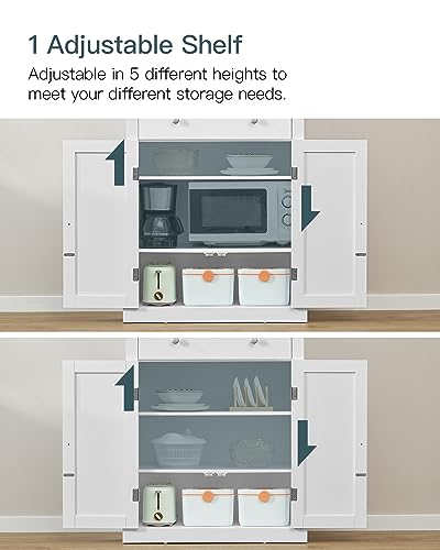 usikey 72” Kitchen Pantry Cabinet, Tall Storage Cabinet with 4 Doors and 1 Drawer, Freestanding Cupboard with 6 Hanging Shelves and Adjustable - WoodArtSupply