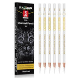 KALOUR White Charcoal Pencils Drawing Set, Professional 6 Pieces White Sketch Pencils for Drawing, Sketching, Shading, Blending, White Chalk Pencils KALOUR