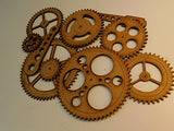 Steampunk Gears Wall Decor - Eight Gears, Two Push Rods - UNFINISHED - Free Shipping - Wood Gears Generic