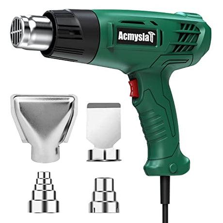 Heat Gun, 1800W Heavy Duty Hot Air Gun Kit Dual Temperature Settings 572℉~932℉ (300℃-500℃), Durable&Overload Protection, with 4 Nozzles for Crafts, AcmyslaT