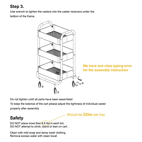 HOMESTEAD 3-Tier Rolling Cart - Heavy Duty Metal Rolling Cart, Lockable Casters, Multifunctional Storage Shelves - Great for Kitchen, Office, - WoodArtSupply