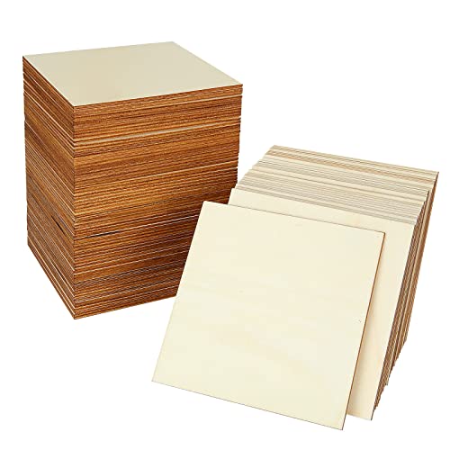 100 Pieces 5x5 Inch Wood Squares Unfinished Basswood Plywood Wooden Sheets 1/8 inch Thick Blank Wood Squares for Crafts Painting Scrabble Tiles Mini