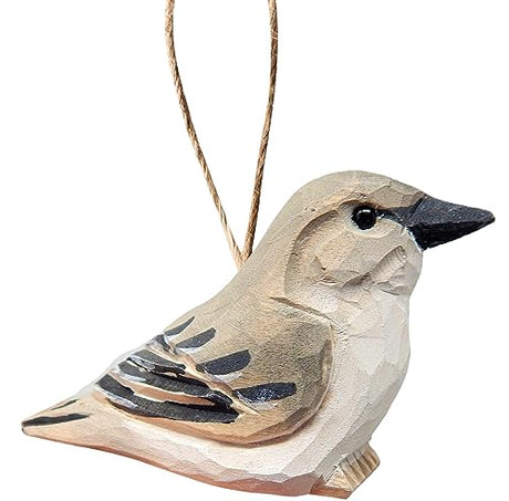 Mockingbird Wood Ornament Bird Hanging Figure Handmade Carved Decoration Selsela