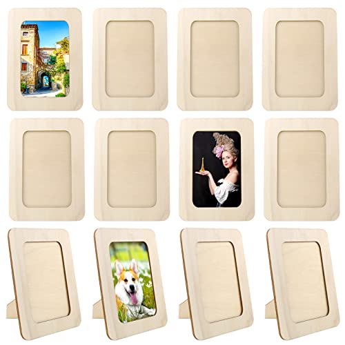 Vmiapxo 10 Pack Unfinished Wooden Picture Frames for 3" x 5" Photos, Standing Postcard Picture Frame Set DIY Keepsake Kit Decoratable Coards for - WoodArtSupply