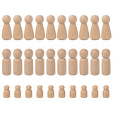 NUOBESTY Unfinished Wooden Peg Dolls - 30 Pack Peg Dolls for Painting, Craft Art Projects,Men Women Baby,3 Assorted Shapes NUOBESTY