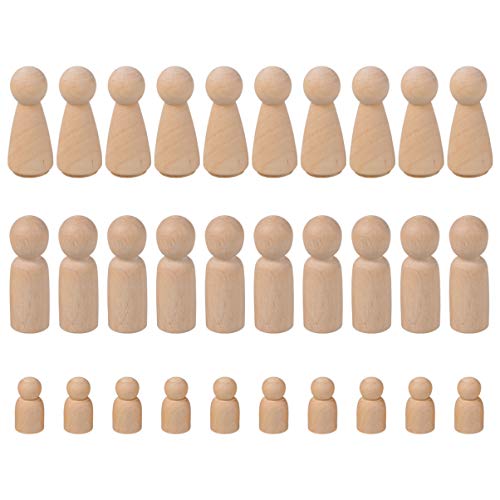 NUOBESTY Unfinished Wooden Peg Dolls - 30 Pack Peg Dolls for Painting, Craft Art Projects,Men Women Baby,3 Assorted Shapes - WoodArtSupply