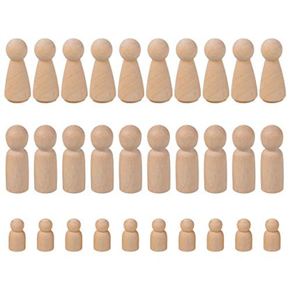 NUOBESTY Unfinished Wooden Peg Dolls - 30 Pack Peg Dolls for Painting, Craft Art Projects,Men Women Baby,3 Assorted Shapes - WoodArtSupply