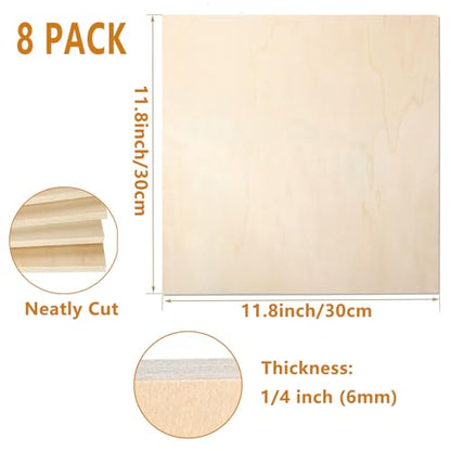 8 Pack 12 x 12x 1/4 Inch Baltic Birch Plywood 6mm Birch Wood Sheets Unfinished Wood Squares Wood Board for Painting, DIY Project, Wood Burning,