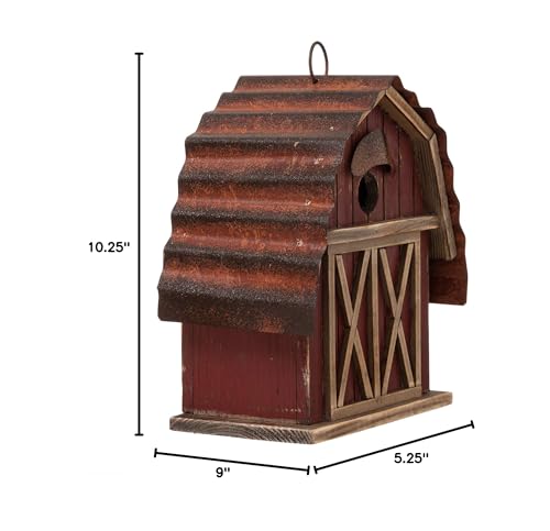 Glitzhome 10.25" H Hanging Birdhouse Rustic Wooden Barn Garden Bird House for Outdoor glitzhome