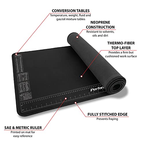 Performance Tool W88977 Neoprene Mat with Ruler and Reference Charts, Chemical Resistant, 16-Inch x 35.75-Inch, Protects Work Surface from Solvents - WoodArtSupply