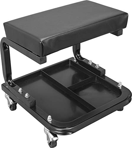 Torin ATR6300B Rolling Creeper Garage/Shop Seat: Padded Mechanic Stool with Tool Tray Storage, Black Large Torin