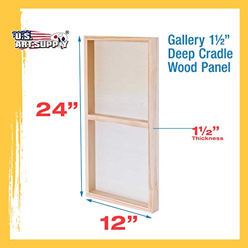 U.S. Art Supply 12" x 24" Birch Wood Paint Pouring Panel Boards, Gallery 1-1/2" Deep Cradle (Pack of 2) - Artist Depth Wooden Wall Canvases - U.S. Art Supply