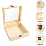 Useekoo Unfinished Wooden Display Box with Glass Top Hinged Lid, 7.1'' x 7.1'' x 2.8'' Small Wood Keepsake Storage Box, DIY Craft Box for Useekoo