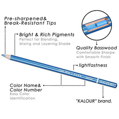 KALOUR 50 Piece Metallic Colored Pencils, Soft Core with Vibrant Color,Ideal for Drawing, Blending, Sketching, Shading, Coloring for Adults Kids KALOUR