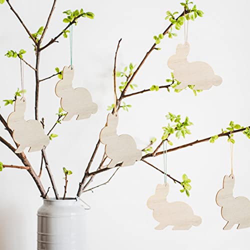 20pcs Unfinished Easter Wooden Shapes Bunny Cutouts Ornaments Easter Bunny Rabbit Shapes Easter Tree Ornaments Healifty