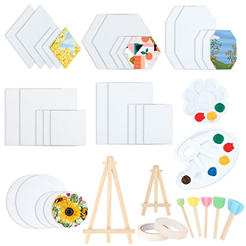 30 Packs Canvases for Painting with Palettes Mini Easels Sponges