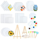 30 Packs Canvases for Painting with Palettes Mini Easels Sponges, Painting Canvas Panels Bulk for Oil Watercolor Hexagon Round Rectangle 8x10 Small PHUNTTEK