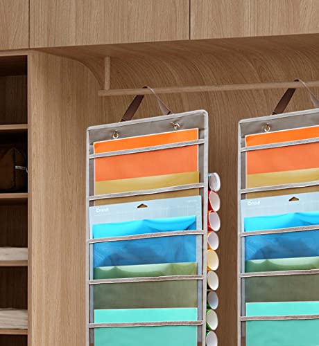 Hanging Vinyl Organizer, Double-Sided, ZENXUS 25 Compartments Roll Storage, Backside 10 Pockets for 12x12 Vinyl Sheet, Cardstock, Scrapbook Paper, ZENXUS