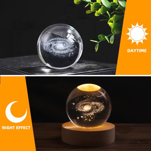 Coyoohouse Glowing Crystal Ball 3D Inner Carved Small Crystal Ball Light with Wood Base, Decorative Creative Gift Luminous Crystal Ball for Christmas Coyoohouse