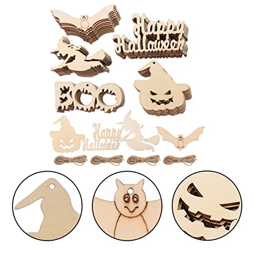 Ciieeo 50Pcs Halloween Wood Chips Ghost Wood Chips Unfinished Wooden Cutouts Unfinished Wood Slices Wooden Gift Tags Wood Jack o Lantern Cutouts Ciieeo