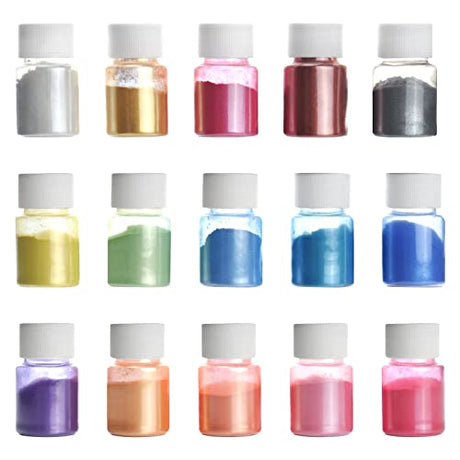 Mica Powder, 15 Colors Epoxy Resin Dye Set, SEISSO Natural Pigment Powders Dyes for Epoxy Resin/DIY Cosmetic/Soap/Paint/Nail Arts Polish/Soy Wax SEISSO