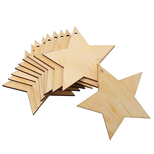 Pangda 20 Packs Wooden Star Cutouts Hanging Ornaments with 20 Packs Strings for Wedding, DIY, Craft, Festival, Decoration, Embellishments Pangda
