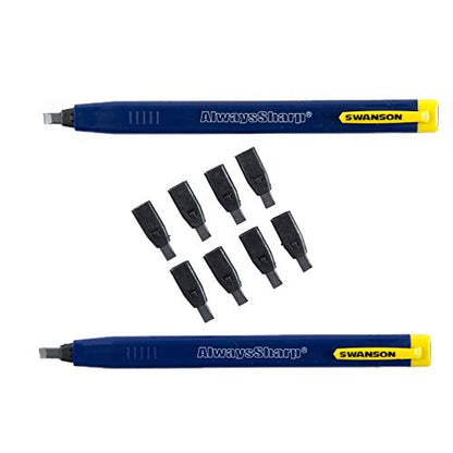 Swanson Tool Co CP216 AlwaysSharp Refillable Mechanical Carpenter Pencil, Two Pack, with 8 More Replacement Black Graphite Tips