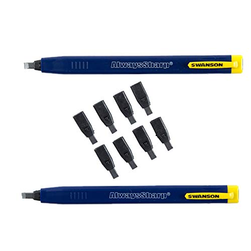 Swanson Tool Co CP216 AlwaysSharp Refillable Mechanical Carpenter Pencil, Two Pack, with 8 More Replacement Black Graphite Tips - WoodArtSupply