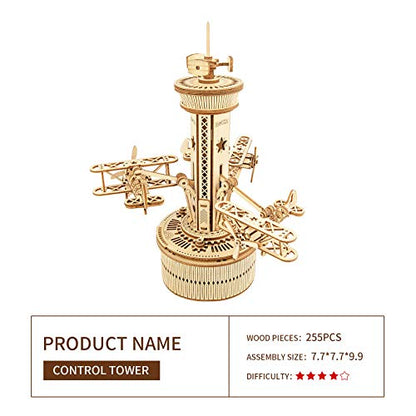 ROKR 3D Wooden Puzzles for Adults Mechanical Music Box-Airplane Tower, DIY Rotating Music Box Model Building Kits for Teens, DIY Crafts/Hobbies/Gifts - WoodArtSupply