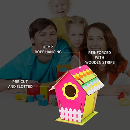 3 Pack DIY Wooden Birdhouse Kits, Arts and Crafts Painting Kits for Kids, Includes Unfinished Wooden Bird House, Paints, Brushes, Creative Gifts for
