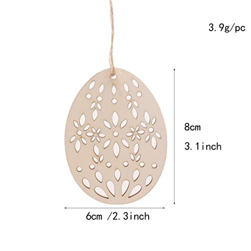 SEWACC 20pcs Wooden Easter Ornaments Crafts Unfinished Wood Pieces Wooden Easter Egg Cutouts Easter Egg Shape Wooden Pendants Easter Hanging - WoodArtSupply