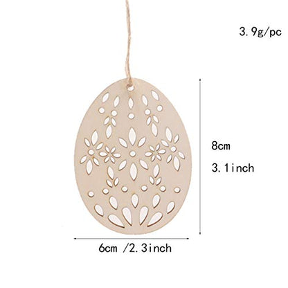 SEWACC 20pcs Wooden Easter Ornaments Crafts Unfinished Wood Pieces Wooden Easter Egg Cutouts Easter Egg Shape Wooden Pendants Easter Hanging - WoodArtSupply