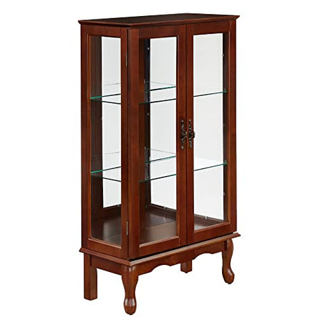 Dolonm Curio Cabinet with Tempered Glass Doors, Curio Cabinets with Mirrored Back Panel and Adjustable Shelves, Lighted Display Cabinet for Home, Dolonm