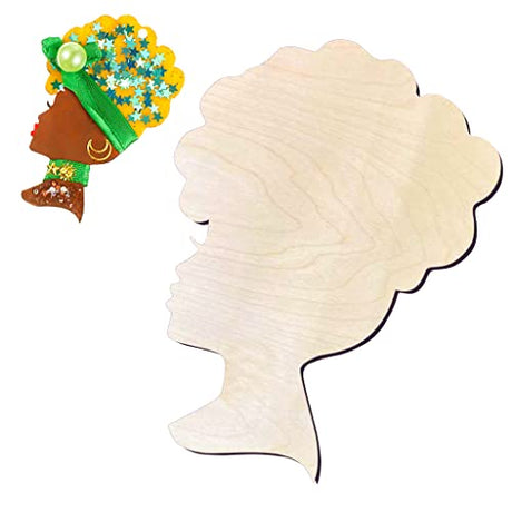 Head Silhouette Wooden Cutout Craft Template for Wreath Afro African Women Girl Queen Black Mother DIY Gifts from Daughter Son for Mom Holiday 15", MACLARONX