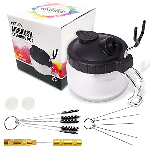 Airbrush Cleaner Kit With Brush Cleaner Solution - Ultimate Airbrush Cleaning Kit, Holder, and Pot for Efficient Cleaning of Airbrushes - Glass Clean Pixiss