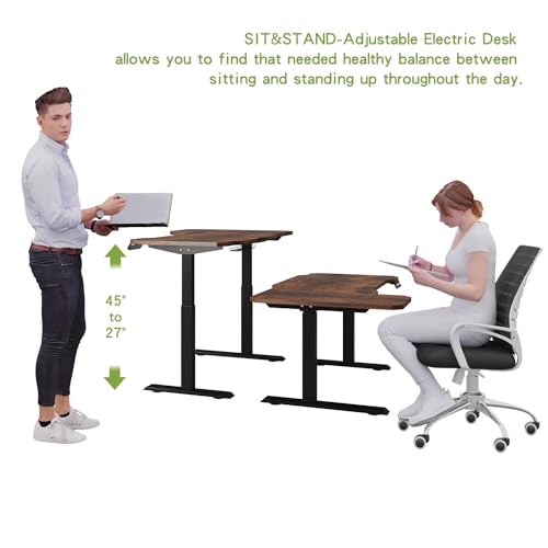 Radlove Dual Motors Height Adjustable 59'' L Shaped Electric Standing Desk with Curved Design Stand Up Table 4 Memory Keys, Computer Desk with Splice