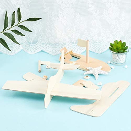 OLYCRAFT 4 Packs Drawing Wooden Sailboats & Airplanes DIY Wood Boat Wood Plane Models Unfinished Wood Models for Handmade DIY Crafts and Birthday OLYCRAFT