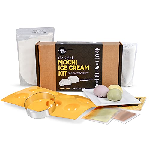 Global Grub DIY Mochi Ice Cream Kit - Mochi Kit Includes Sweet Rice Flour, Potato Starch, Matcha Powder, Cocoa Powder, Ice Cream Mochi Maker, Dough Global Grub