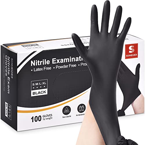 Schneider Nitrile Exam Gloves, Black, Large, 100-ct Box, 4-mil, Latex-Free, Powder-Free, Food-Safe (NBFK7103) Schneider
