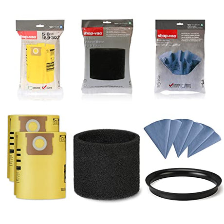 Shop-Vac 6PC Filter Kit, 2-Pack 90671 Filter Bags, 3-Pack 90107 Paper Disc Filters and 90585 Premium Foam Filter, Fit for Most Shop-Vac 5-8 Gallon Shop-Vac