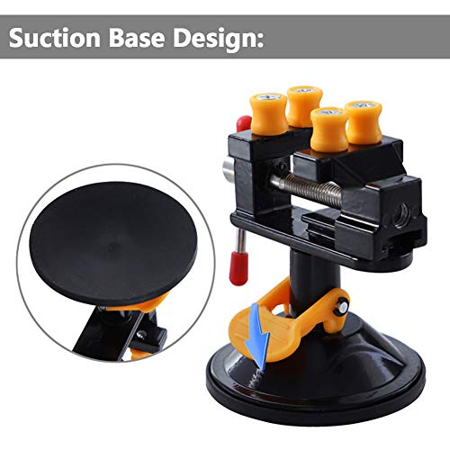 Yakamoz Universal Mini Suction Vise Clamp 360 Degrees Drill Press Vise Table Bench Vice with Suction Base for DIY Hobby Jewelry Watch Repairing - WoodArtSupply